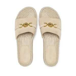 VERSACE Medusa '95 30mm Beige Suede Espadrilles Mules Slides Sandals Size 38